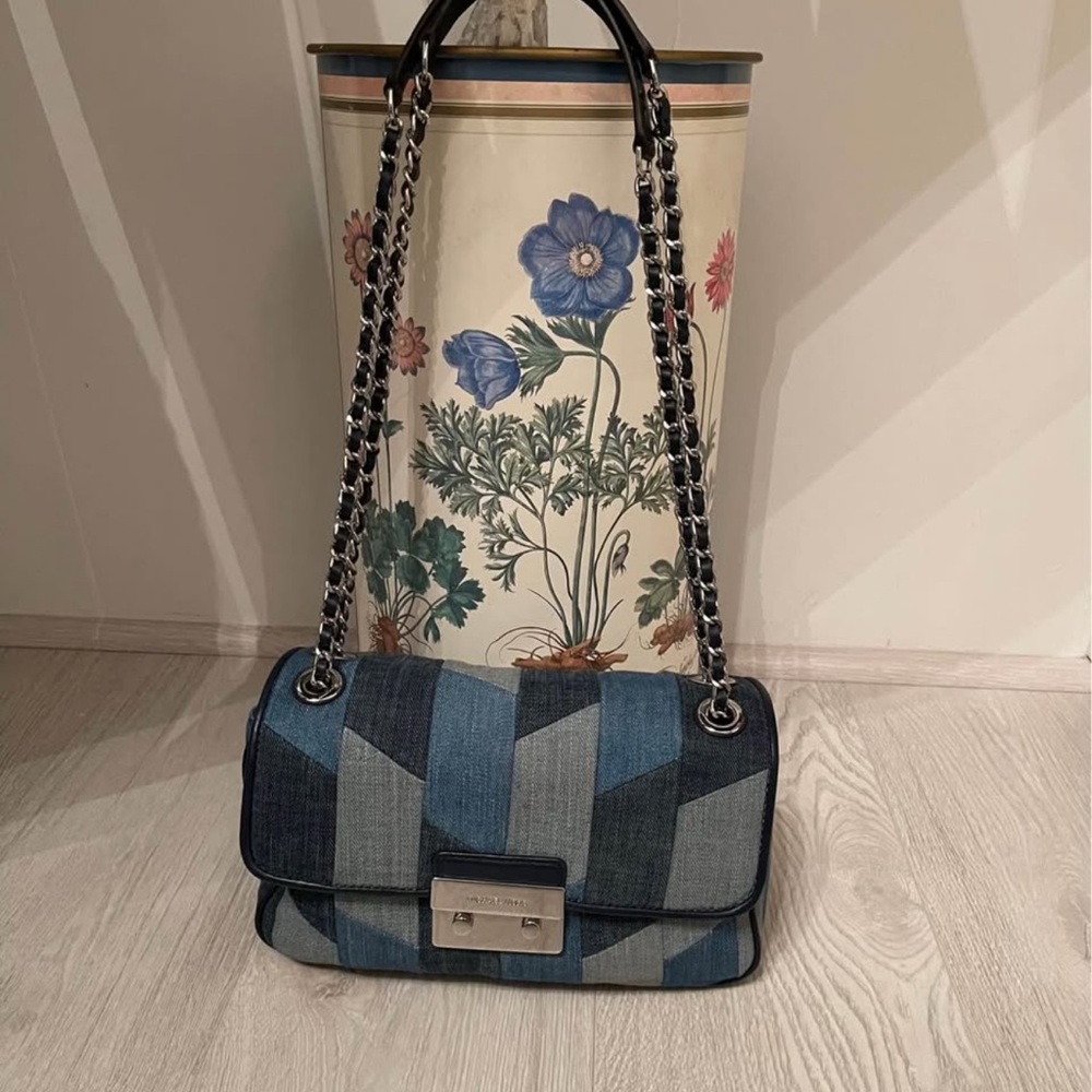 Michael Kors Blue Shoulder Bag with Gold Hardware